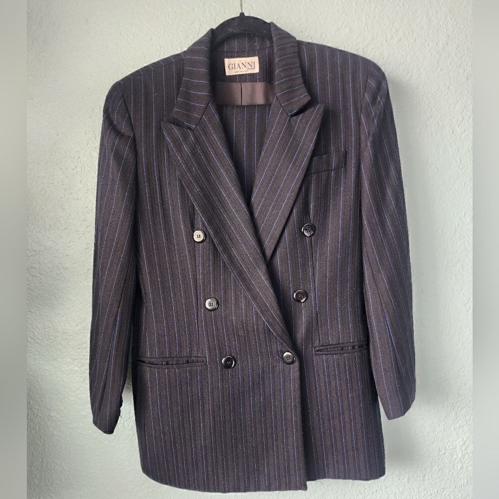 GIANNI wool suit trousers and double breasted blazer pinstripe suit
